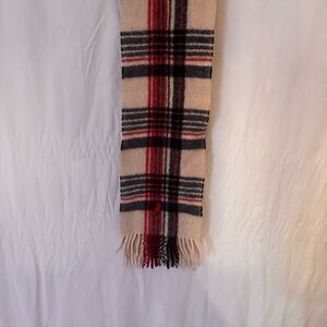 Ralph Lauren Lambswool Scarf Red Black Cream Fringe Cozy Preppy Winter Accessory